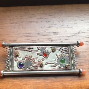 18 karat and sterling silver with precious stones artisan pin
